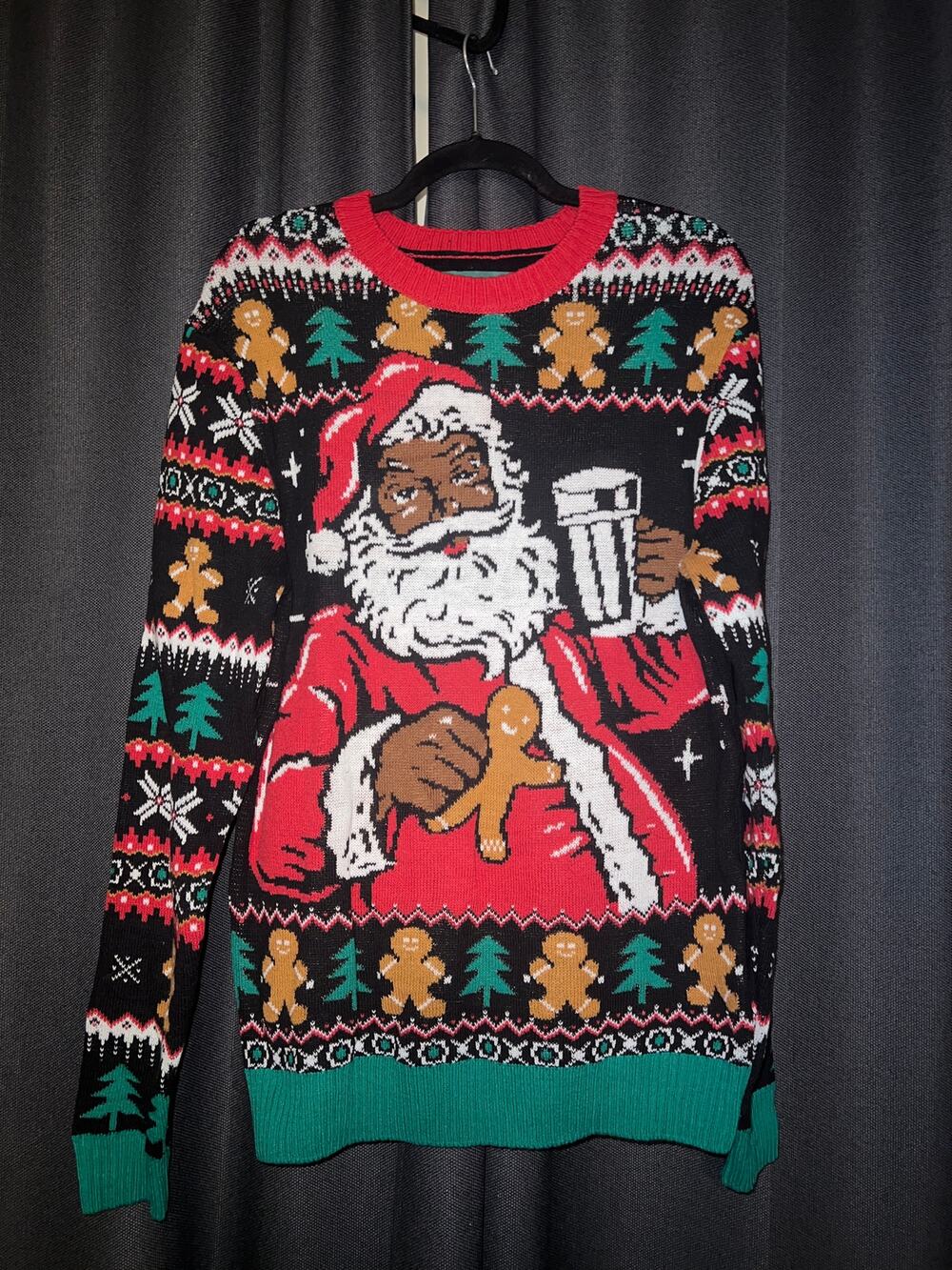 Ugly Christmas Sweater Xmas Size Medium Black Santa